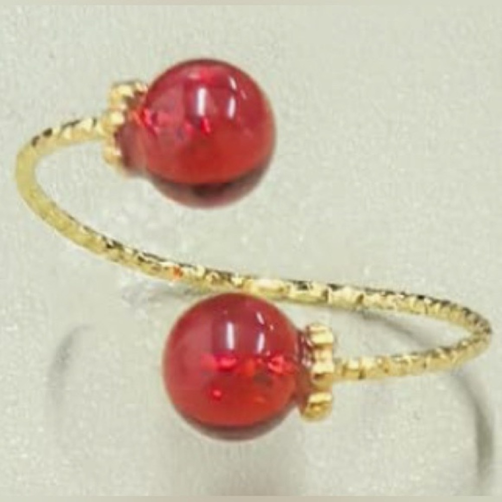 Rare Dillards antiqued 18KT dip raw Ruby double ball adjustable ring